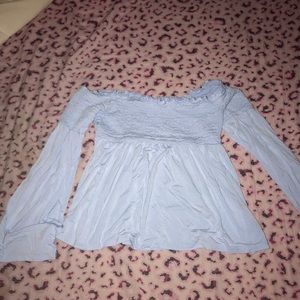Blue off of the shoulder top